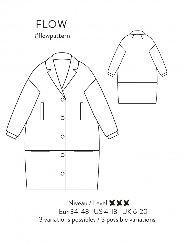 Flow coat or jacket sewing pattern paper version with free sew along video